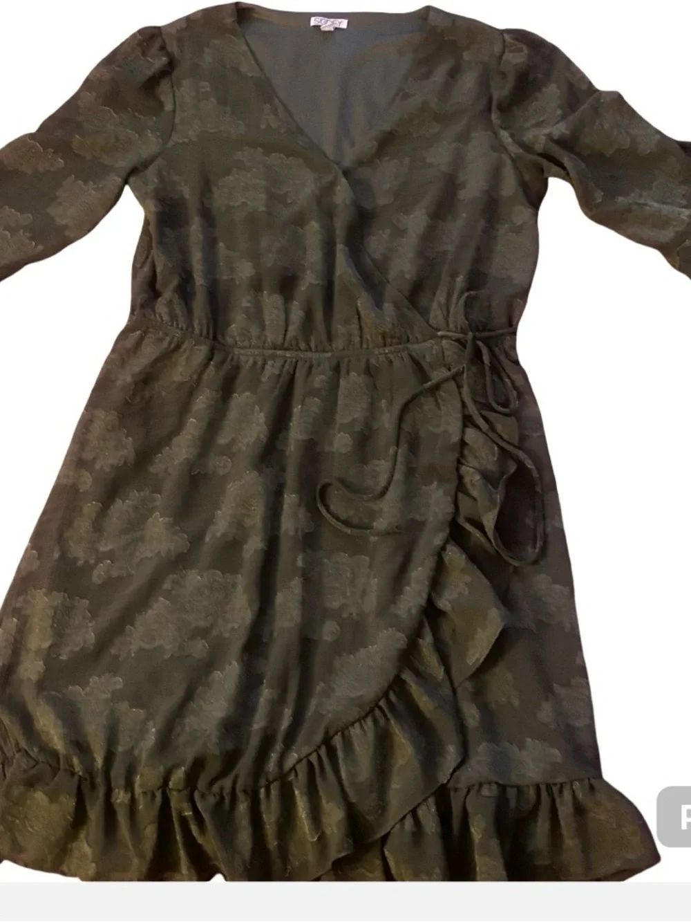 Girls Olive Green Floral Wrap Dress with Ruffle Hem